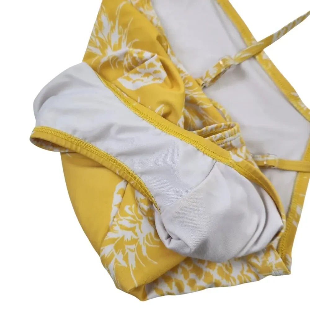 Old Navy Yellow Pineapple Print Kids Swimsuit Large 10-12 Bathing Suit One Piece
